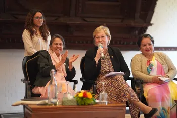 Hanne&#39;s reflections on her path to leadership and why she chose to run for dean received applause, recognition, and laughter. Dr. Rita Thapa and Professor Chanda Karki.
Read the travelogue from the Nepal trip by Jeanette H. Magnus.