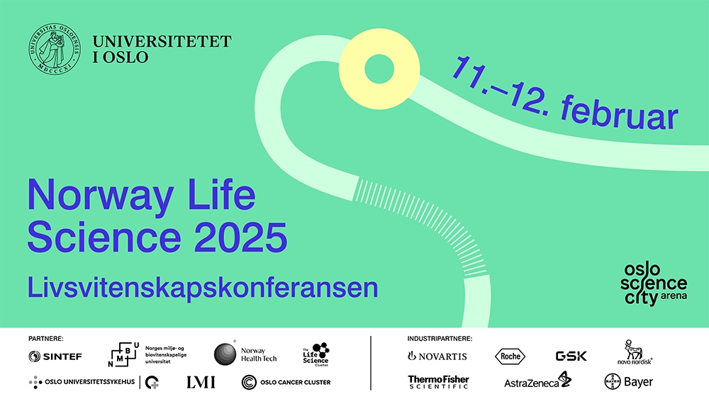 Livsvitenskapskonferansen - Norway Life Science 2025 er 11. og 12. februar. Bilder inneholder logoen til konferansen, og logoene til alle ǲֹ_ǲptֻͻ˵¼spartnere og arrang?rer.