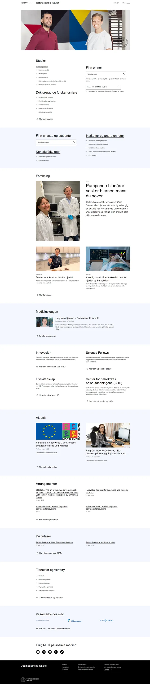 Skjermdump av forsiden til Det medisinske fakultet
